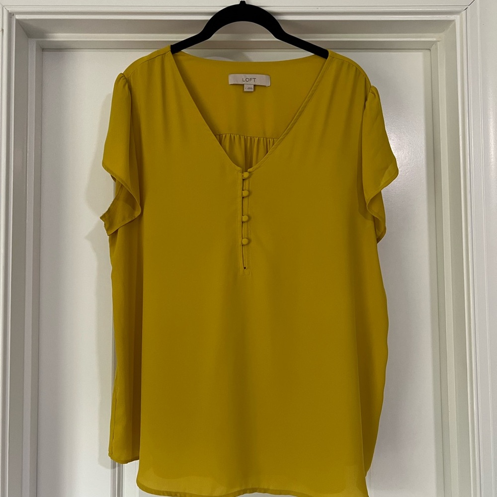LOFT Yellow Cap Sleeve Blouse Relaxed Fit
